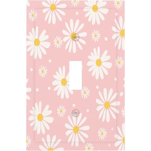 Pink Floral Daisy 1 Gang Single Toggle Light Switch Cover Flowers Wall Plate Decorative Socket Electrical Outlets Mid Size Faceplate Lightswitch for Girl's Room Bathroom Bedroom