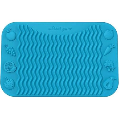 The First Years SenseAbles Finger Foods Placemat – Silicone Feeding Mat for Baby High Chairs or Table - Dishwasher Safe – Blue