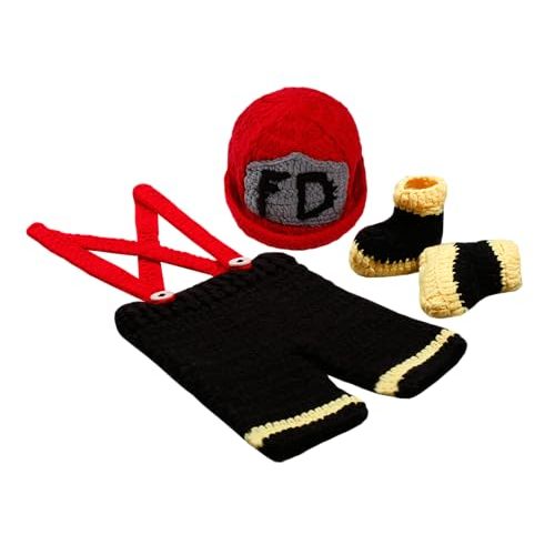 Newborn Baby Girl/Boy Crochet Knit Costume Photography Prop Hats and Outfits (Little Fireman)
