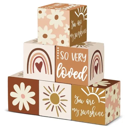 Kigley 6 Pcs Nursery Decor for Girls and Boys Nursery Watercolor Shelf Decor for Bedroom Playroom Gifts(You are My Sunshine)