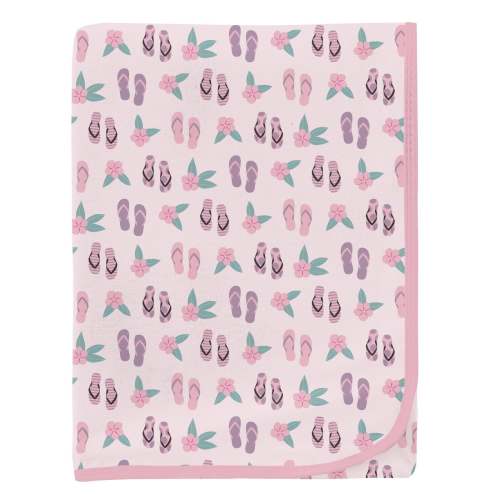 Print Swaddling Blanket in Shrinking Violet Flip Flops and Flowers