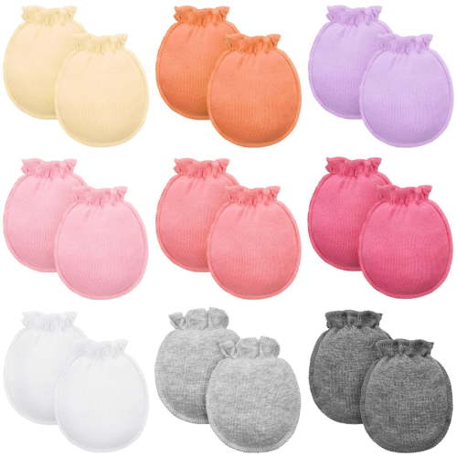 9 Pairs Baby Boys Girls Mittens 0-6 Months Toddler Mittens No Scratch Solid Color Gloves Style 1
