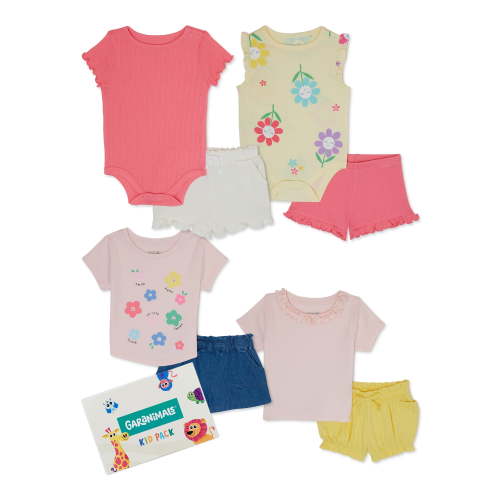 Garanimals Baby Girl Mix and Match Outfit Kid-Pack, 8-Piece, Sizes 0-24 Months