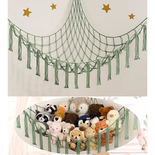 Stuffed Animal Storage Hammock or Net - Large Toy Hammock Net for Stuffed Animals Corner - Hanging Stuff Animal Organizer Holder Ideas for Plush - Baby Nursery Wall Bedroom Room Decor
