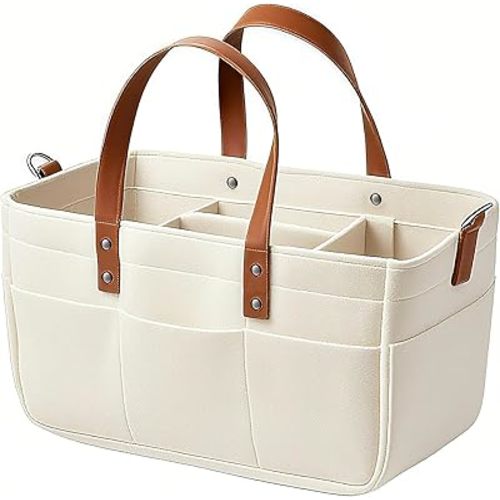 Nursery Storage Basket - Baby Diaper Caddy Organizer for Diaper Station, Newborn Essentials, Baby Shower Gifts and Registry Must-Haves for Boy or Girl (White)