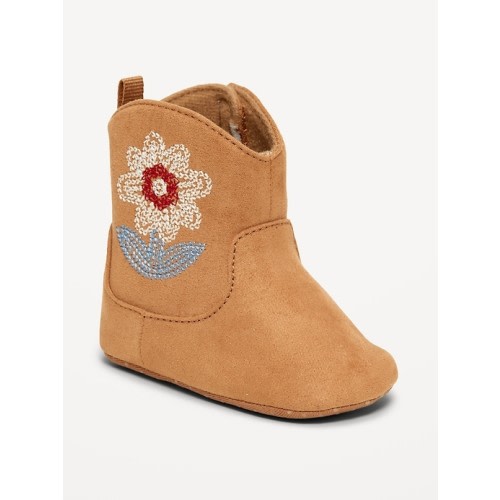 Faux-Suede Embroidered Western Booties for Baby