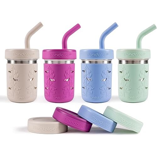 Pandaloo® Smoothie Cups for Kids - Stainless Steel Toddler Tumbler with Straw, Sippy Cup for Smoothies - BPA-Free, Toddler Snack Cups, 10 oz