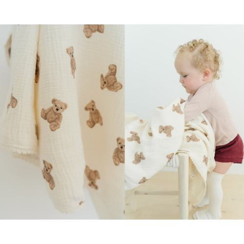 Teddy Bear Cotton Blanket | Teddy Bear Nursery Decor Soft 4-layer Muslin Cotton Blanket | New Baby Shower Gift | Personalized New Mom Gifts