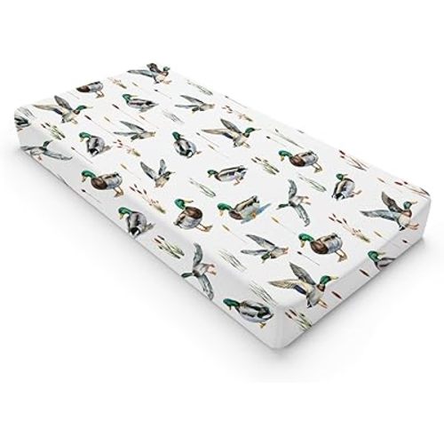 Watercolor Mallard Duck Hunting Changing Pad Cover Duck Hunting Nursery Decor Change Table Sheets for Baby Boy Girl Wild Duck Leaves Soft Breathable Stretchy Snug Fitted Changing Table Mats 32''x16''