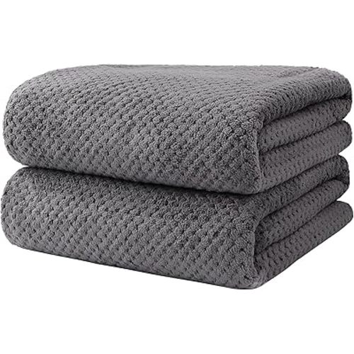 HOMEXCEL Bath Towel Set Pack of 2, (27 x 54 Inches) Microfiber Ultra Soft Highly Absorbent Bath Towel, Lightweight and Quick Drying Towels for Body, Sport, Yoga, SPA, Fitness, Grey
