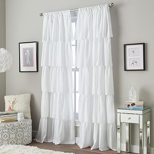 Curtainworks Flounced Ruffle Rod Pocket one Curtain Panel, 63 in, White