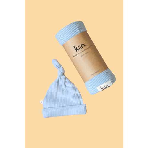 Stretch Bamboo Swaddle and Beanie Bundle - Pastel Sky