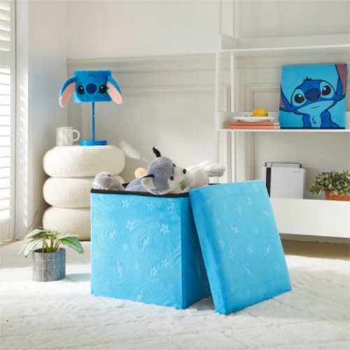Disney Stitch Kids Storage Ottoman, Embossed, Blue, 15" x 15" x 15"