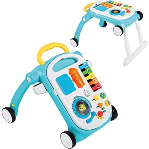 Baby Einstein Musical Mix ‘N Roll 4-in-1 Push Walker, Activity Center, Toddler Table and Floor -Toy for 6 Months+, Blue