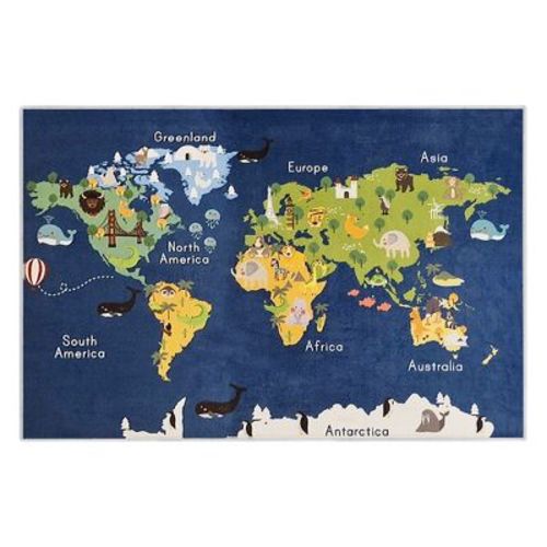 Padded Velvet Fleece Polyester Rug - Low Pile, Non-slip, Easy-clean, Ideal For Kids' Rooms - Antistatic, Durable - 47 X 71 Inches - Map