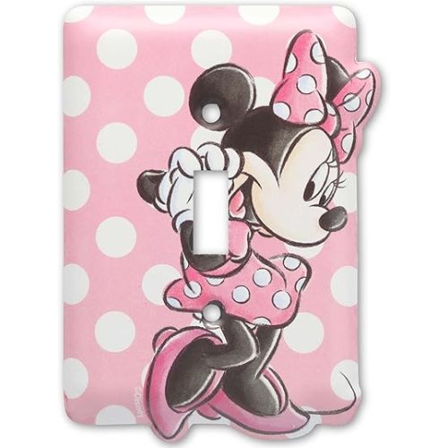 Disney Minnie Mouse Polka Dot Metal Light Switch Plate - Minnie Switch Plate Decoration for Kids' Bedroom or Play Room