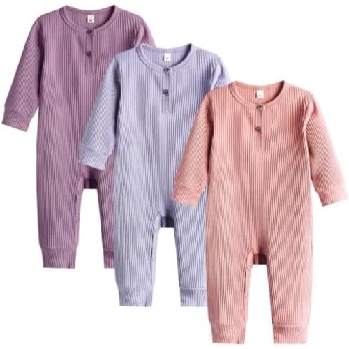 Bafeicao Baby Boy Girl 2/3 Pack Solid Romper Ribbed Short/Long Sleeve Bodysuit Jumpsuit Infant Knitted Outfits Clothes