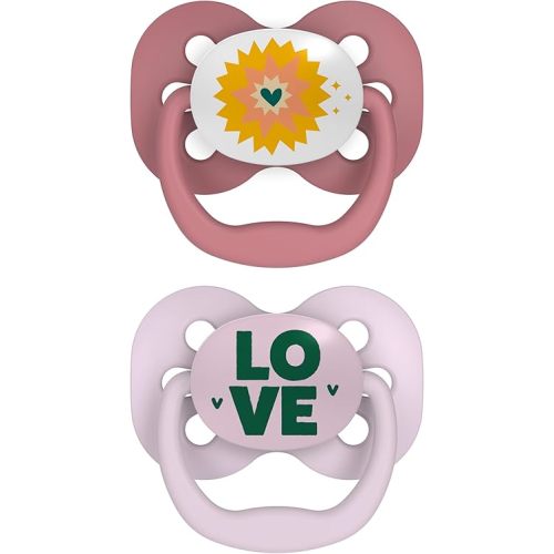 Dr. Brown's Advantage Baby Pacifier, Fully Symmetrical Soother with Soft Silicone Bulb, 0-6m, BPA Free, Lavender Love, 2 Pack (Style May Vary)