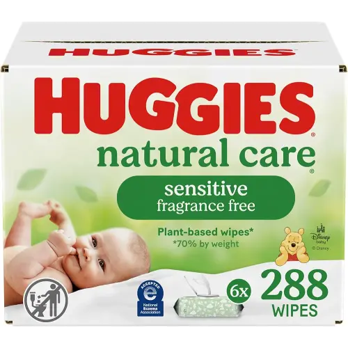 Huggies Natural Care Sensitive Baby Wipes, Unscented, Hypoallergenic, 6 Flip-Top Packs (288 Wipes Total)