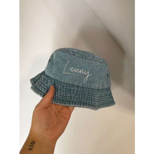 Kids unisex personalized hand embroidered denim bucket hat