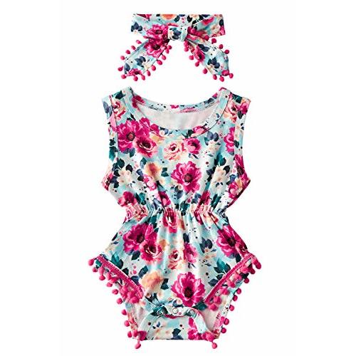 UNICOMIDEA Baby Girls Outfit Newborn Romper Jumpsuits Sleeveless One-Piece Clothes 0-24 Months Bodysuit with Headband