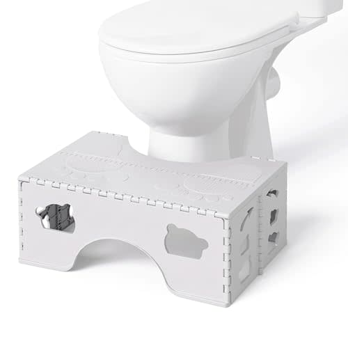 Foldable Toilet Stool Squat, 7 Inch Healthy Squatting Potty for Adults with Anti-Slip Feet, Portable Travel Poop Stool Adult, Lightweight & Easy Storage Bathroom Toilet Step Stool, Gray