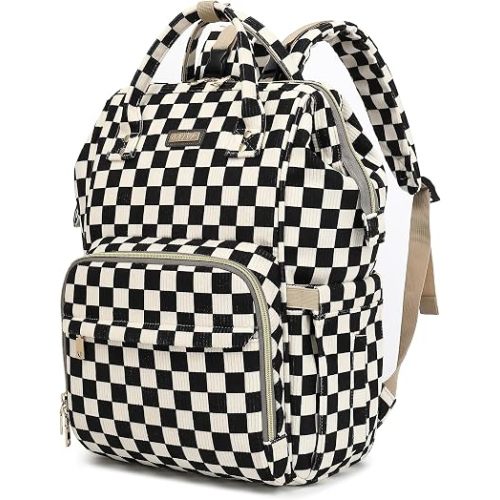 GAIVP Baby Diaper Bag Backpack for Mom, Large Capacity Travel Nappy Bag for Boys & Girls with Stroller Straps,Insulated Pockets (Corduroy Checkered Black)