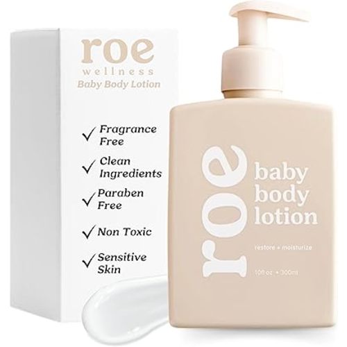 Roe Wellness- Baby Lotion Moisturizer Fragrance-Free | Great For Sensitive Skin Lightweight Moisturizing Lotion | For Babies, Infants, Kids and More