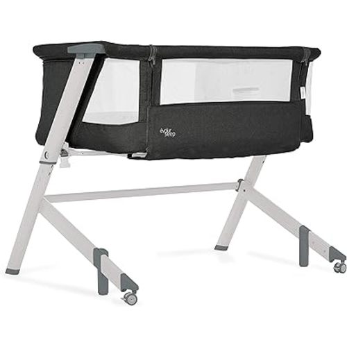 Evolur Stellar Bassinet and Bedside Sleeper, Easy to Fold and Carry, Lightweight and Portable Baby Bassinet, Height Adjustable, Mattress Pad Included, Black