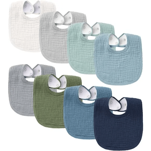 Konssy Muslin Baby Bibs 8 Pack Bandana Drool Bibs Cotton for Unisex Boys Girls, 8 Solid Colors Set for Teething and Drooling
