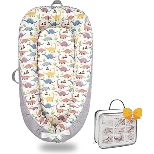 Baby Lounger-Breathable and Soft Organic 100% Cotton, Portable Infant Lounger with Removable Lounger Cover,Floor Lounger for Newborn - Classic Dinosaur