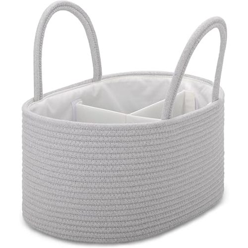 COMSE Large Diaper Caddy Organizer for Girl Boy, Baby Caddy, Car Diaper Caddy with Handles, Cotton Rope Diaper Basket, Baby Shower Gifts Newborn Essentials Registry Must Have, Cool Gray
