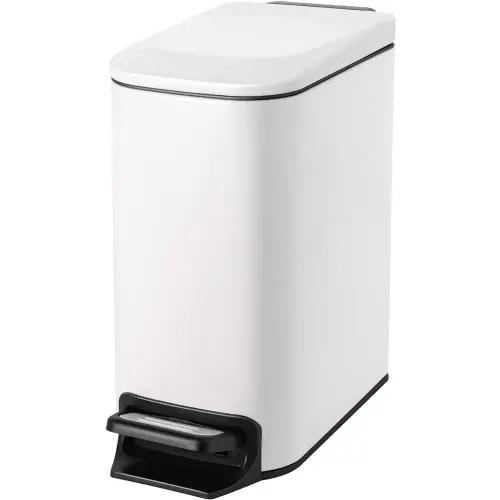 Cesun Small Bathroom Trash Can with Lid Soft Close, Step Pedal, 6 Liter / 1.6 Gallon Stainless Steel Slim Garbage Can for Bedroom, Diaper Waste Basket with Removable Inner Bucket (White)