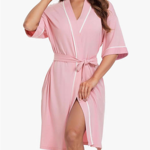 COLORFULLEAF Womens Bamboo Short Robes Lightweight Kimono Cotton Robe Soft Knit Bathrobe Ladies Loungewear with Pockets