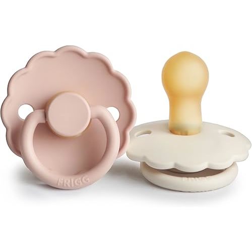 FRIGG Daisy Natural Rubber Baby Pacifier | Made in Denmark | BPA-Free (Blush/Cream, 0-6 Months) 2-Pack