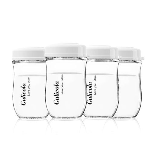 Glass Breastmilk Storage Bottles, Wide Neck Breastmilk Collection Bottles, 5 oz, 4 Pack - White