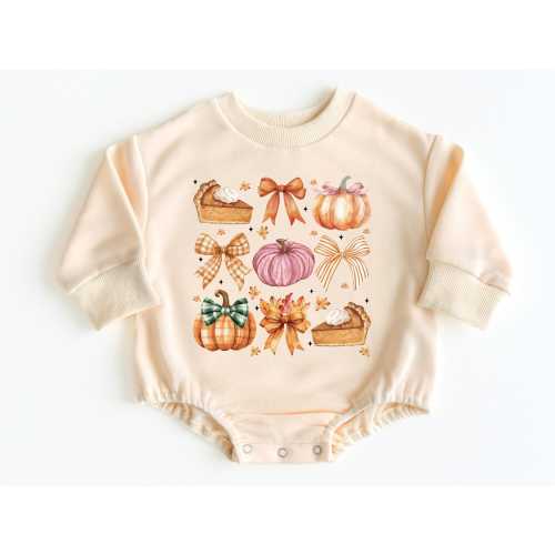 Thanksgiving Pumpkin Bubble Romper Sweatshirt, Baby Girl Fall Outfit, Thanksgiving Baby Girl Outfit, Baby Bodysuit, Pumpkin Baby Sweater