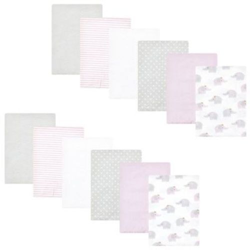 Hudson Baby Infant Girl Cotton Flannel Burp Cloths Bundle, Lilac Elephants, One Size