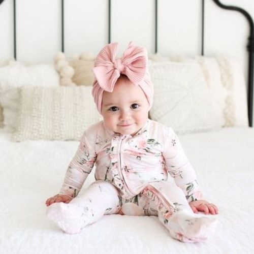 Infant Vintage Pink Rose Footie Ruffled Zippered One Piece - Posh Peanut