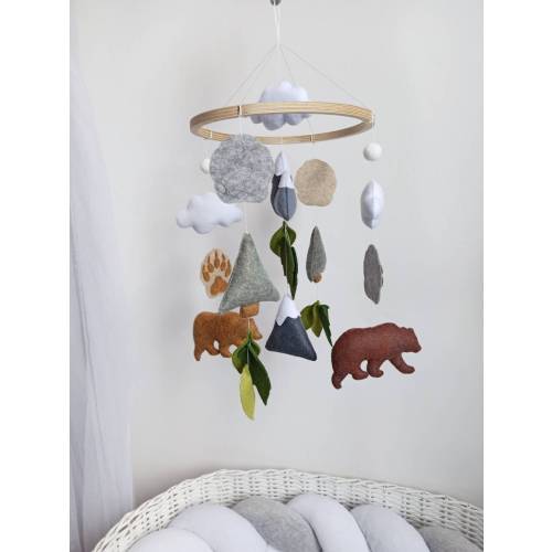 Woodland baby mobile, Bear mobile, Mountain baby mobile, Baby shower gift, Woodland nursery decor