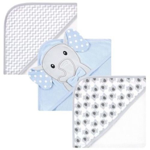Hudson Baby Infant Boy Cotton Rich Hooded Towels, White Dots Gray Elephant, One Size