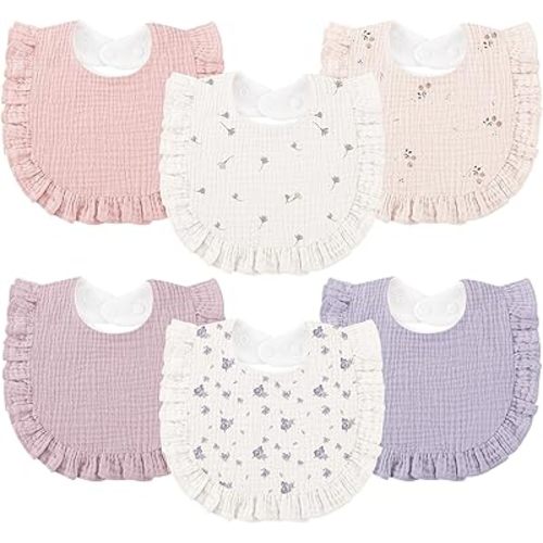 Bearmoss 6 Pack Muslin Baby Bibs for Drooling and Teething, Soft Bibs for Girls, Boys, Newborn