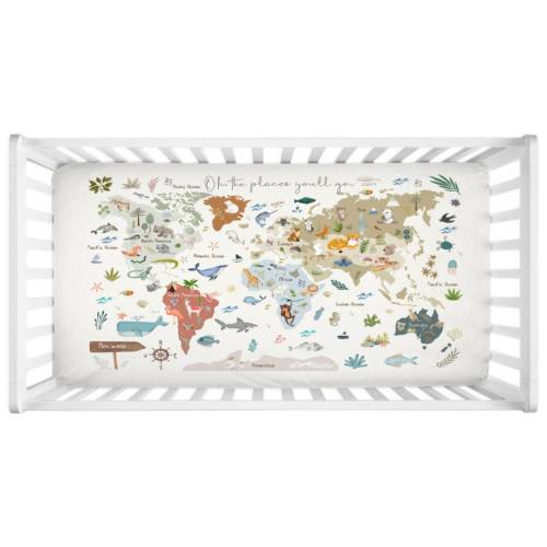 World Map Crib Sheet Minky or Jersey Our world Nursery Baby bedding, World map bedding, Travel bedding, Adventures awaits crib sheet