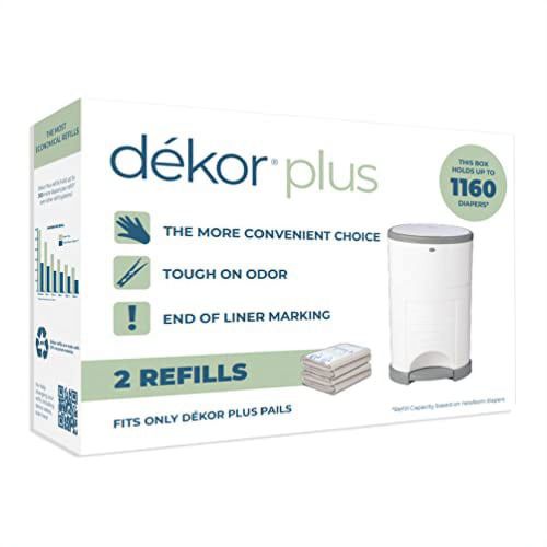 Dekor Plus Diaper Pail Refills | 2 Count | Most Economical Refill System | Quick & Easy to Replace | No Preset Bag Size â€“ Use Only What You Need | Exclusive End-of-Liner Marking | Baby Powder S