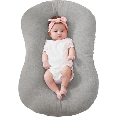 FUNUPUP Rayon Made from Bamboo Baby Lounger Cover Compatible with Snuggle Me Lounger, Infant Lounger Pillow Cover for Newborn, Removable Elastic Newborn Lounger Cover,Cover Only,Grey