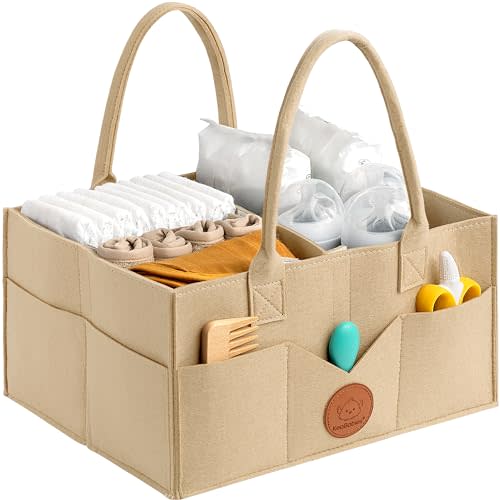KeaBabies Diaper Caddy Organizer - Baby Organizer for Nursery, Car Storage Organizer, Baby Gift Basket, Changing Table Organizer, Portable Diaper Organizer Caddy for Girls, Boys (Light Mocha)