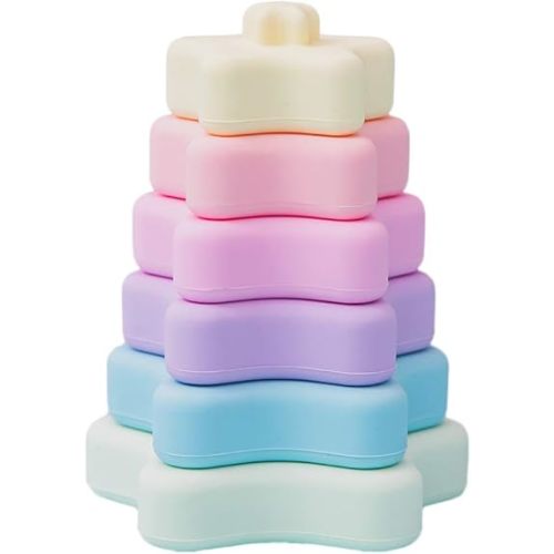 Promise Babe Stacking Toys, Silicone Stacking Rings Teething Toy with Star Shape, Soft Building Blocks, Montessori Early Educational Toy for 6 Month+ Boys & Girls 6Pcs