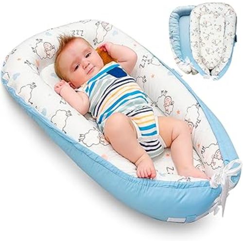 Baby Lounger For Newborn,100% Cotton Breathable & Soft Baby Nest (0-24 Months), Portable Infant Lounger Baby, Newborn Lounger Pillow, Snuggle me Lounger, Baby Lounger Pillow for Home & Travel