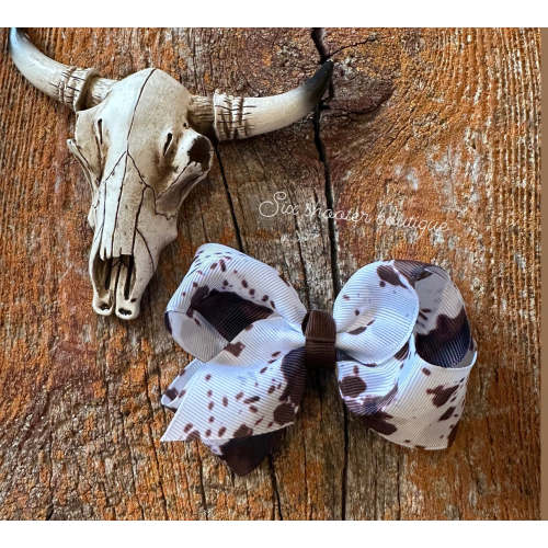 Brown cowprint baby bow hair clip
