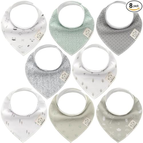 KeaBabies 8-Pack Organic Baby Bandana Bibs for Boys, Girls - Super Absorbent Triangle Baby Bibs for Drooling and Teething Infant, 100% Cotton Extra Soft for Newborn, Infant 0-36 Months (Nordic)